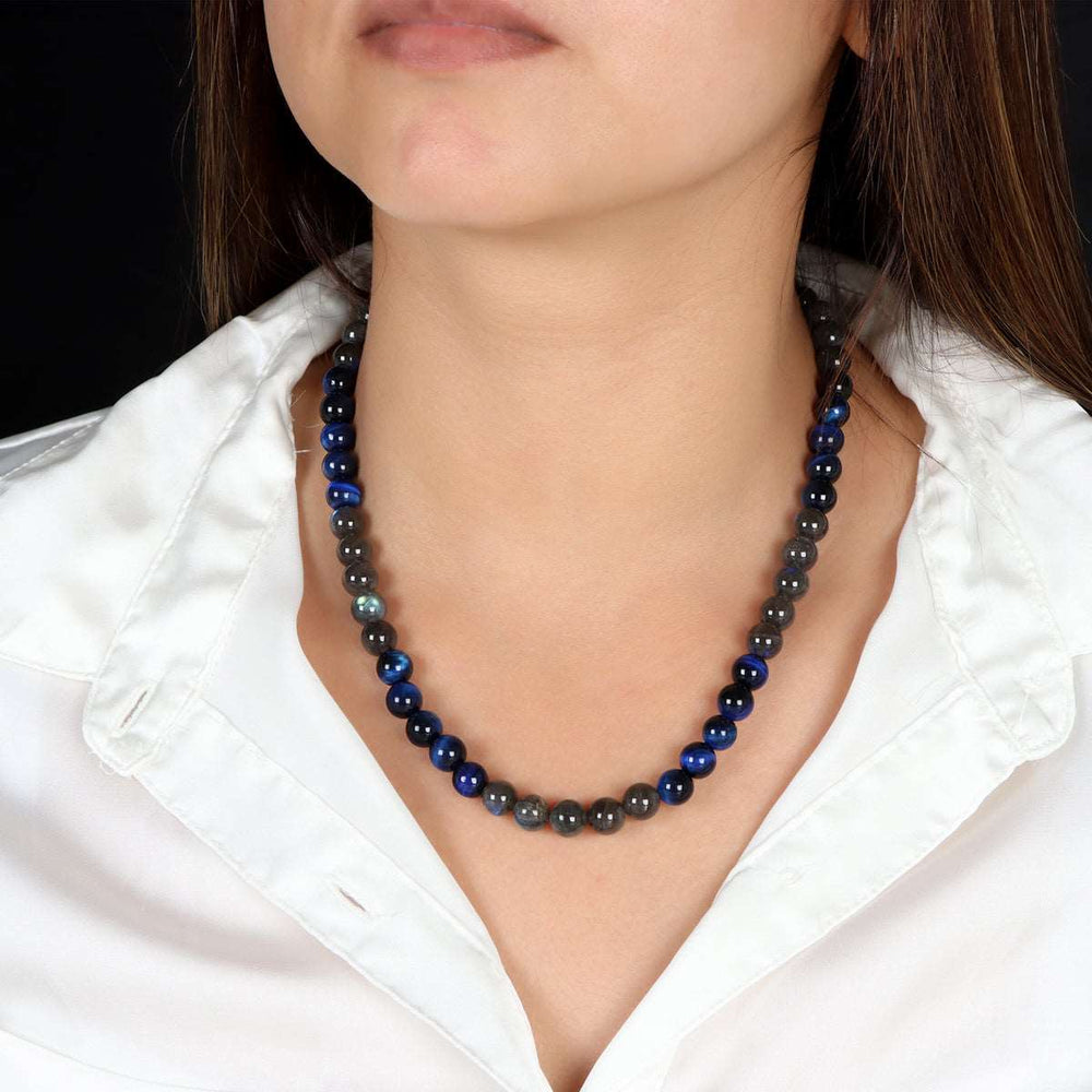 Blue Tiger's Eye and Labradorite Silver Necklace