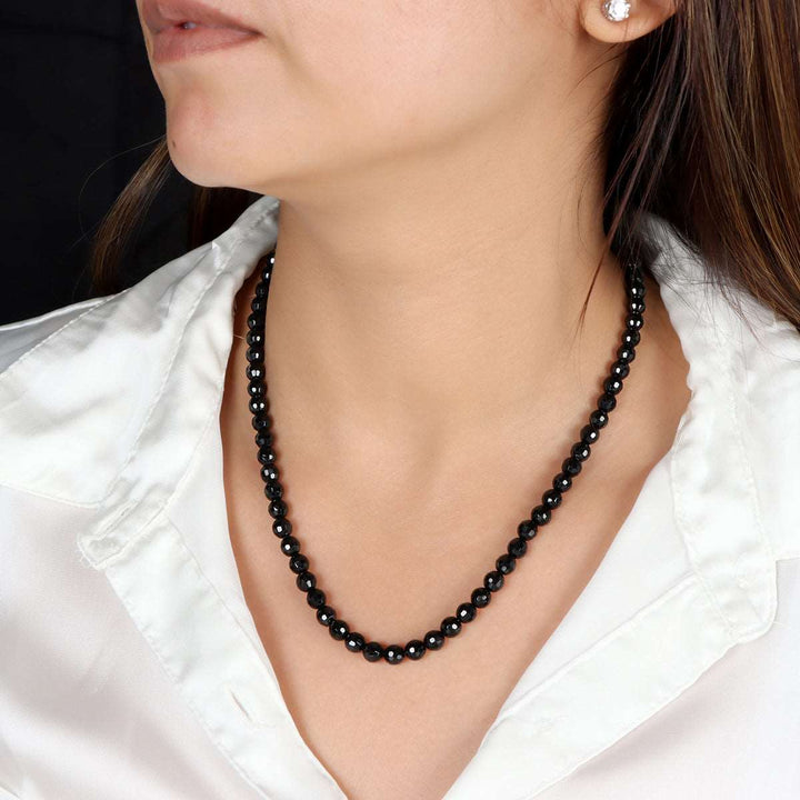 Black Spinel Choker Silver Necklace