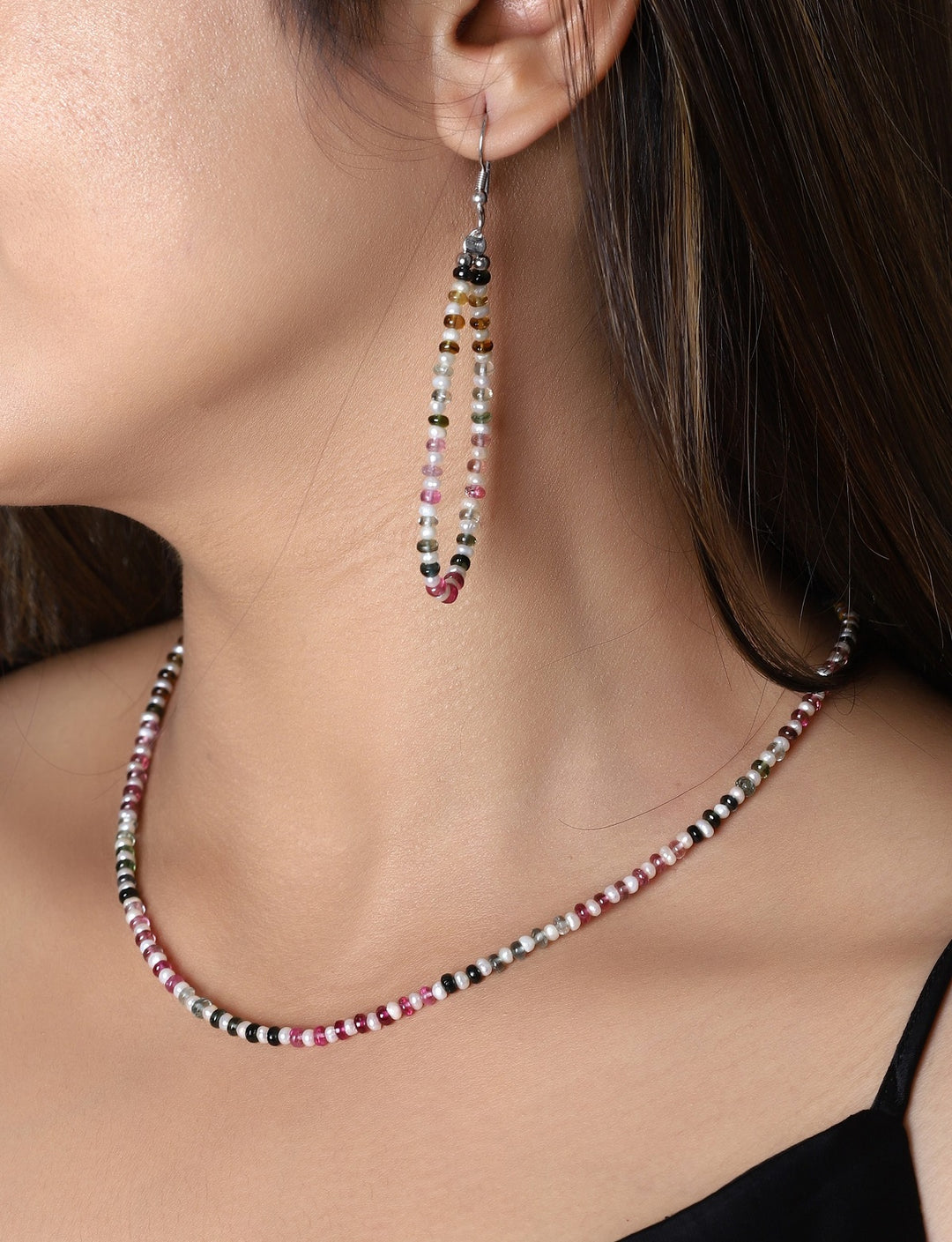 Multi Tourmaline and Pearl Silver Necklace