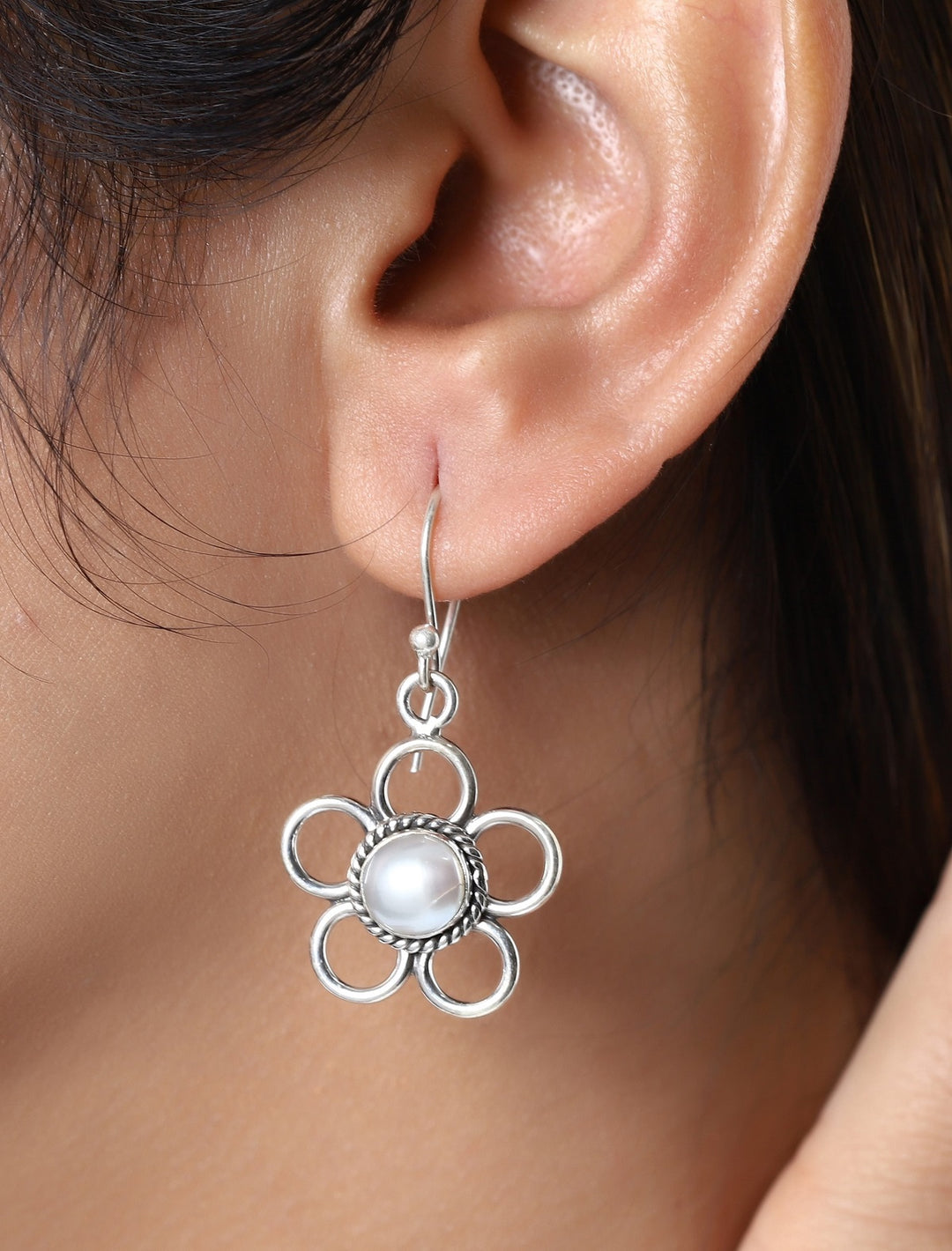 Pearl Floral Silver Dangle Earrings - Nirvana Gems & Jewels
