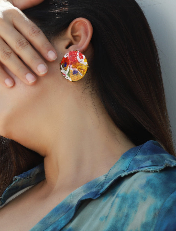 Graphics Painted Enamel Dome Stud Earrings