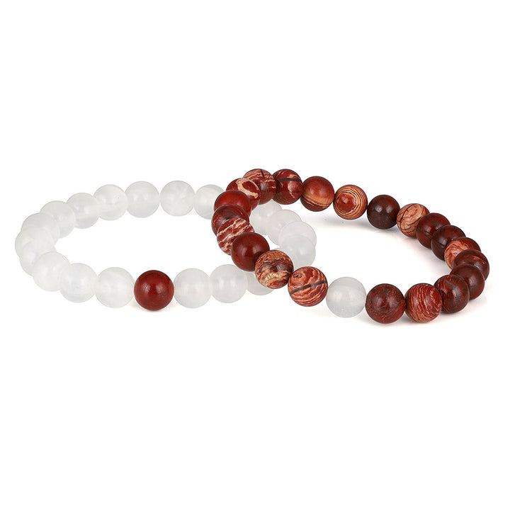 Snake Skin Jasper and Selenite Couple Bracelet