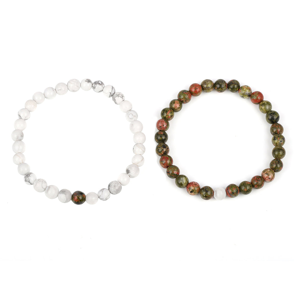 Howlite and Unakite Couple Bracelet