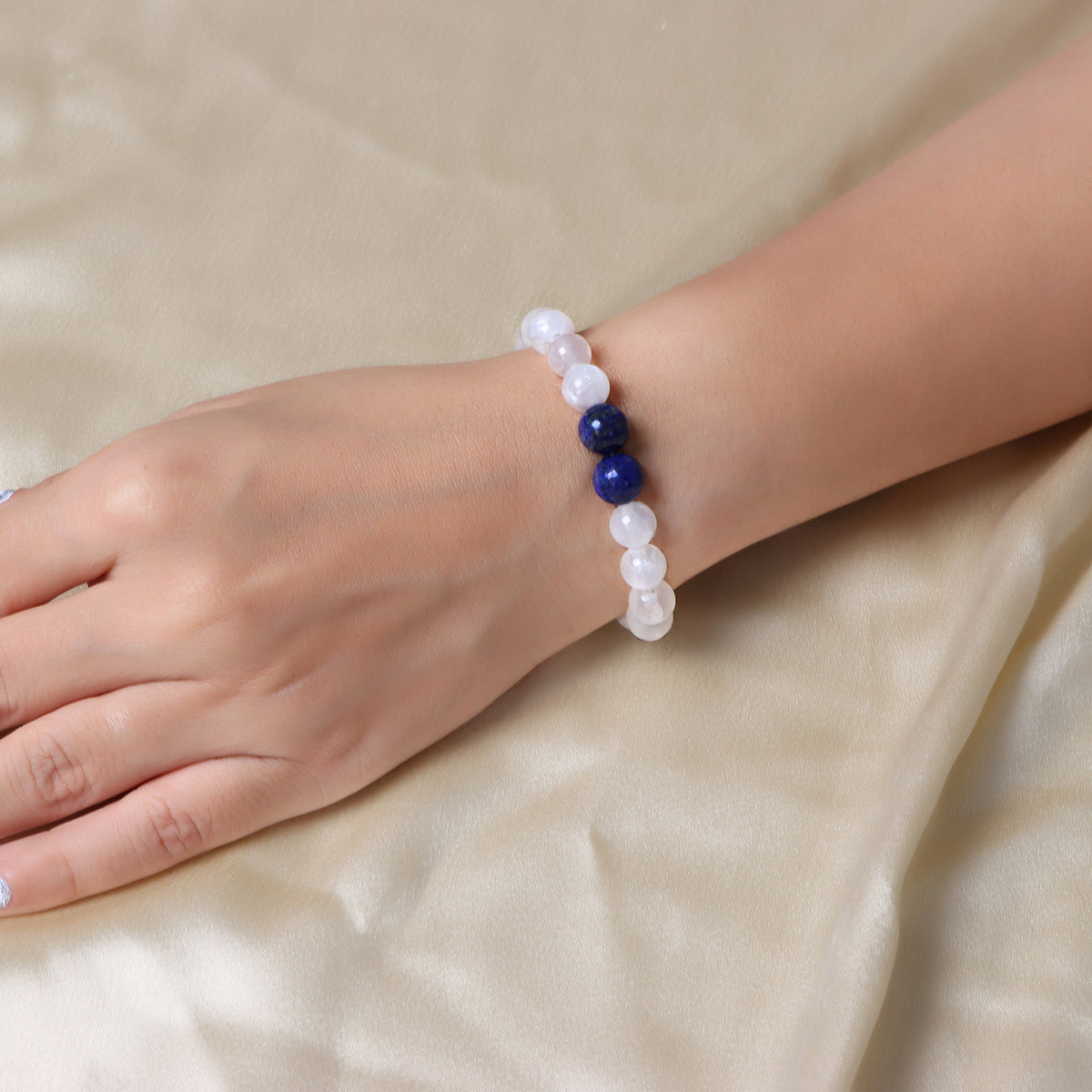 Selenite and Lapis Lazuli Stretch Bracelet