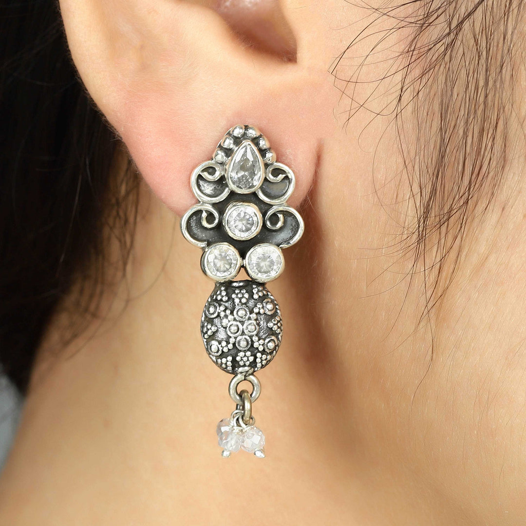 Zircon Stud Dangle Silver Earrings