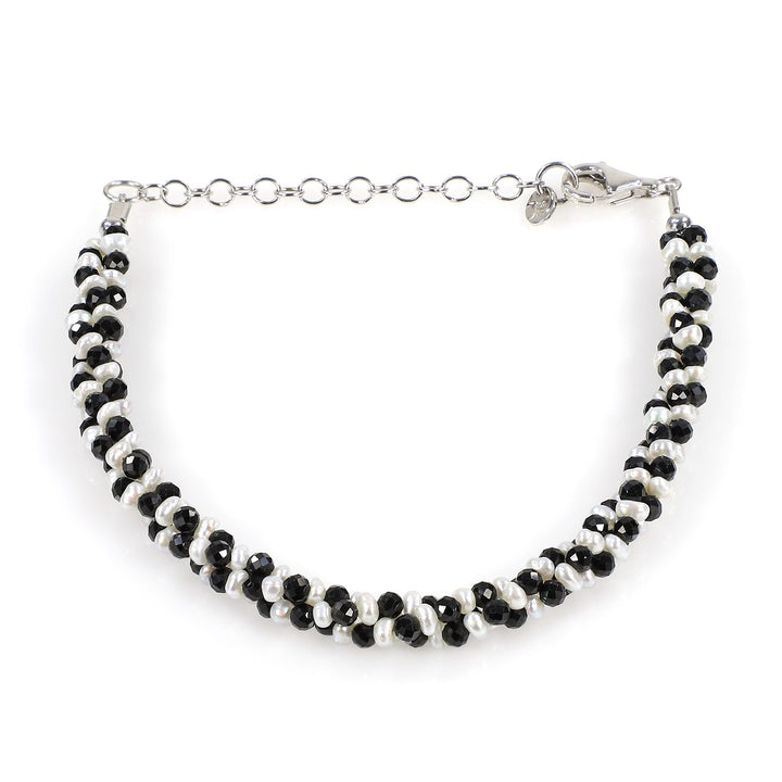 Pearl and Black Spinel Silver Bracelet