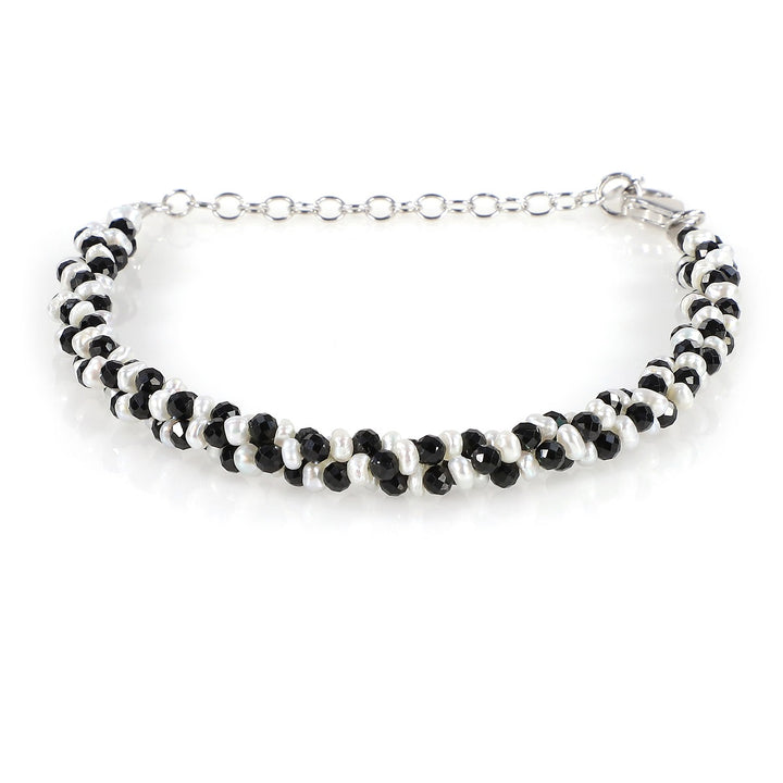 Pearl and Black Spinel Silver Bracelet