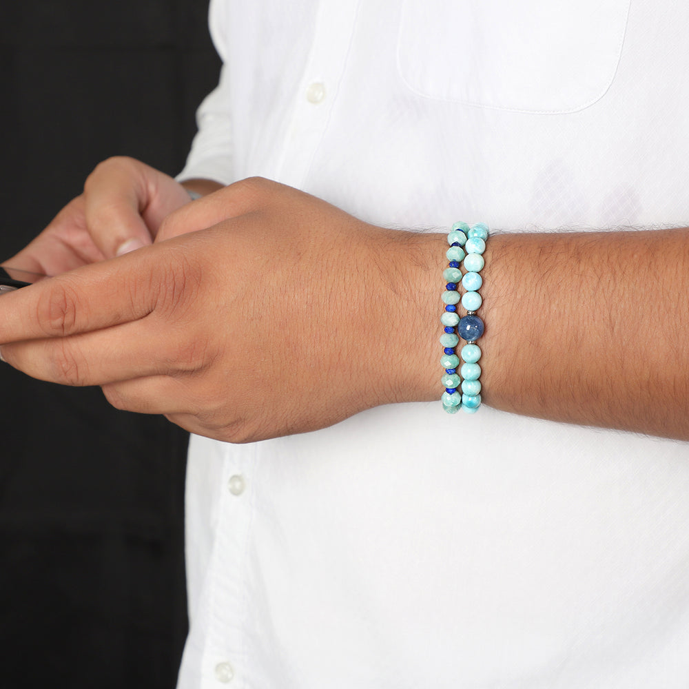 Larimar and Kyanite Stretch Bracelet