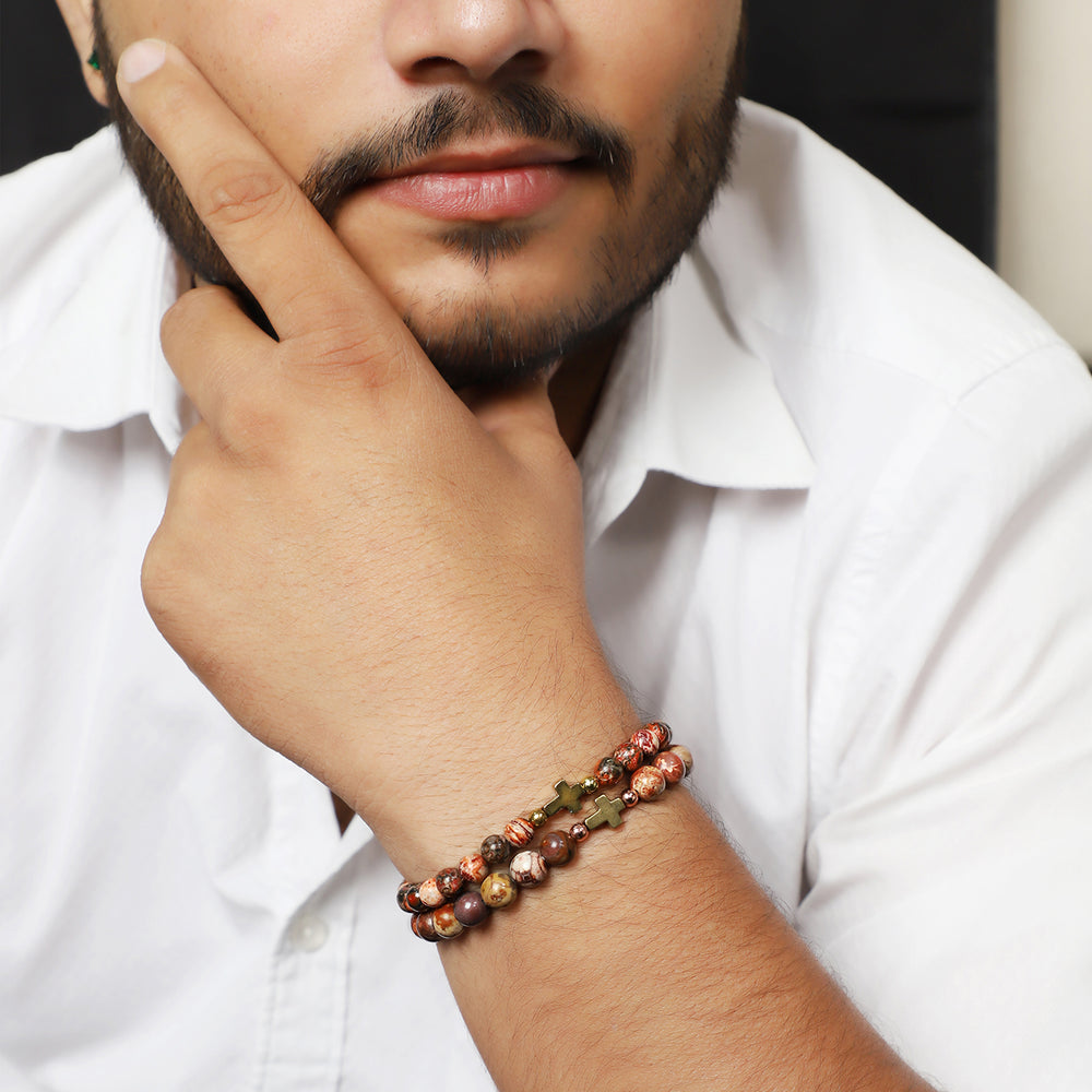 Leopard Skin Jasper and Hematite Stretch Bracelet