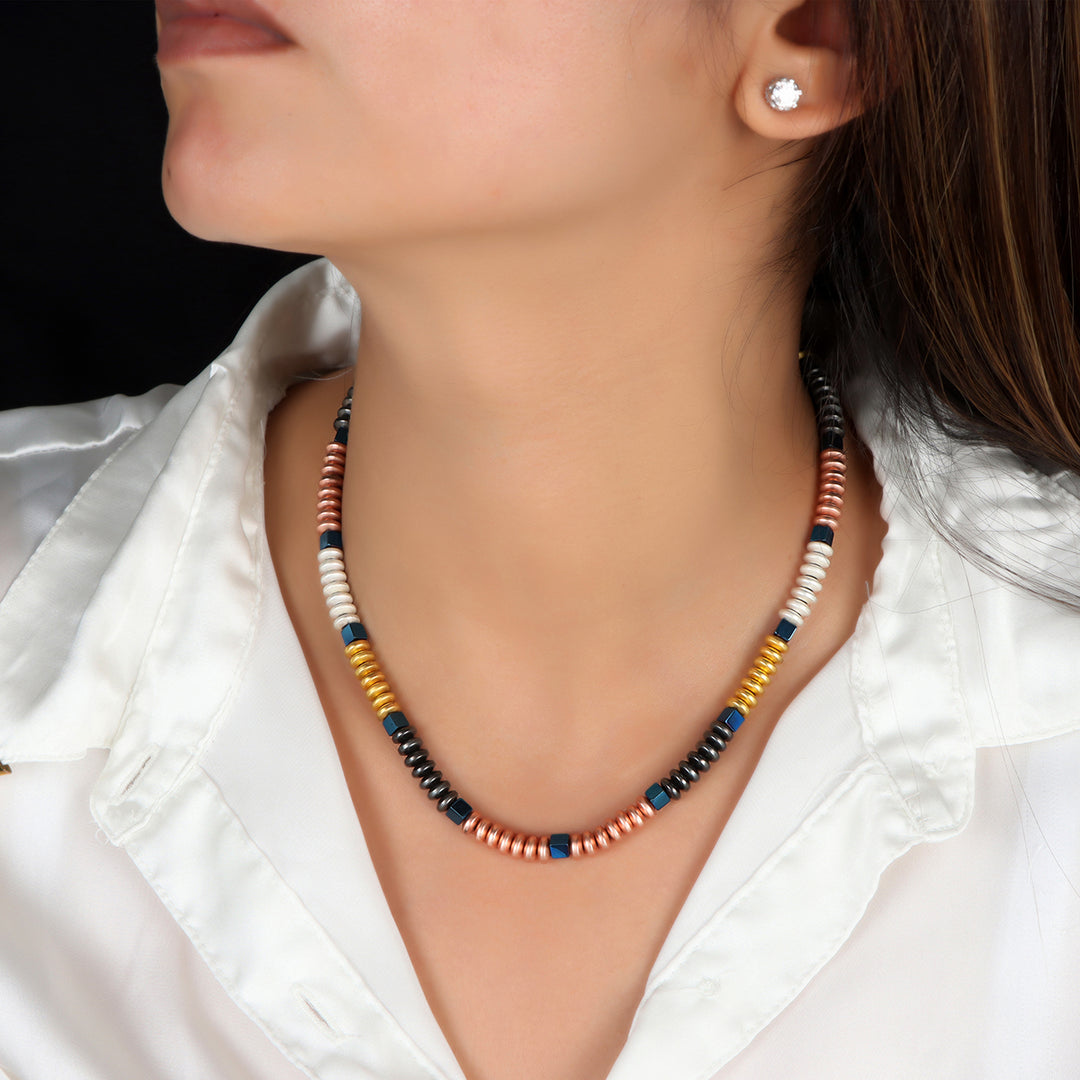 Hematite Multicolor Beads Silver Necklace