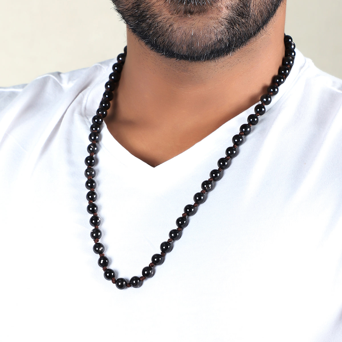 Stainless Steel Mens Bead Necklace Natural Stone Necklaces Black Chokers  Jewelry | eBay