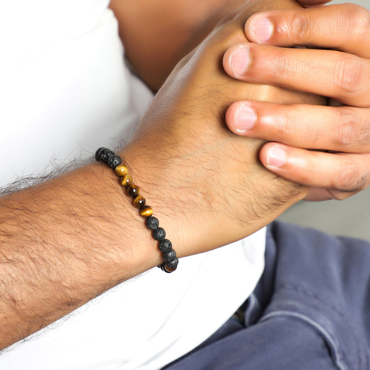 Lava and Brown Tiger's Eye Beads Stretch Bracelet