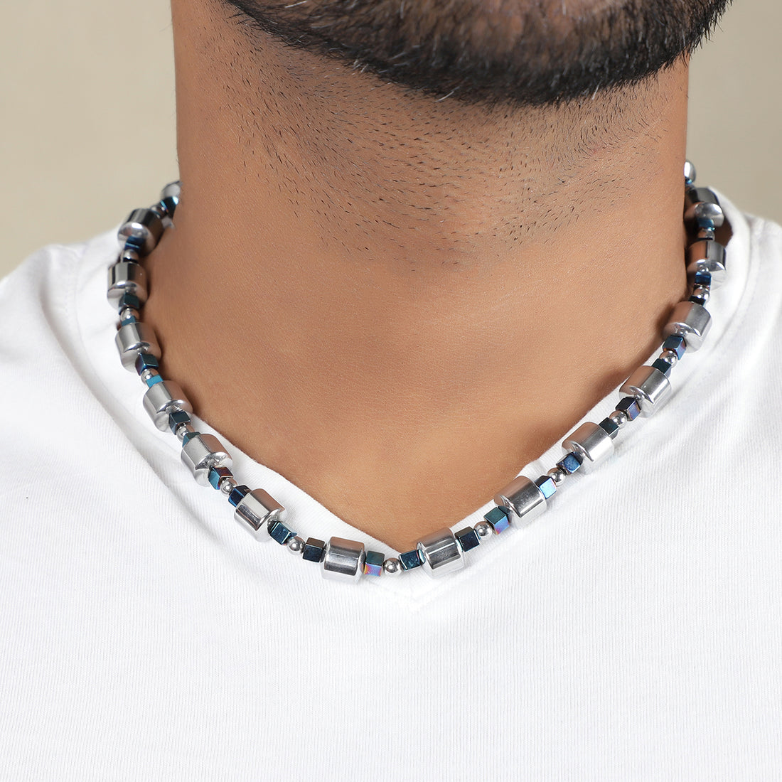 Silver and Blue Hematite Choker Necklace