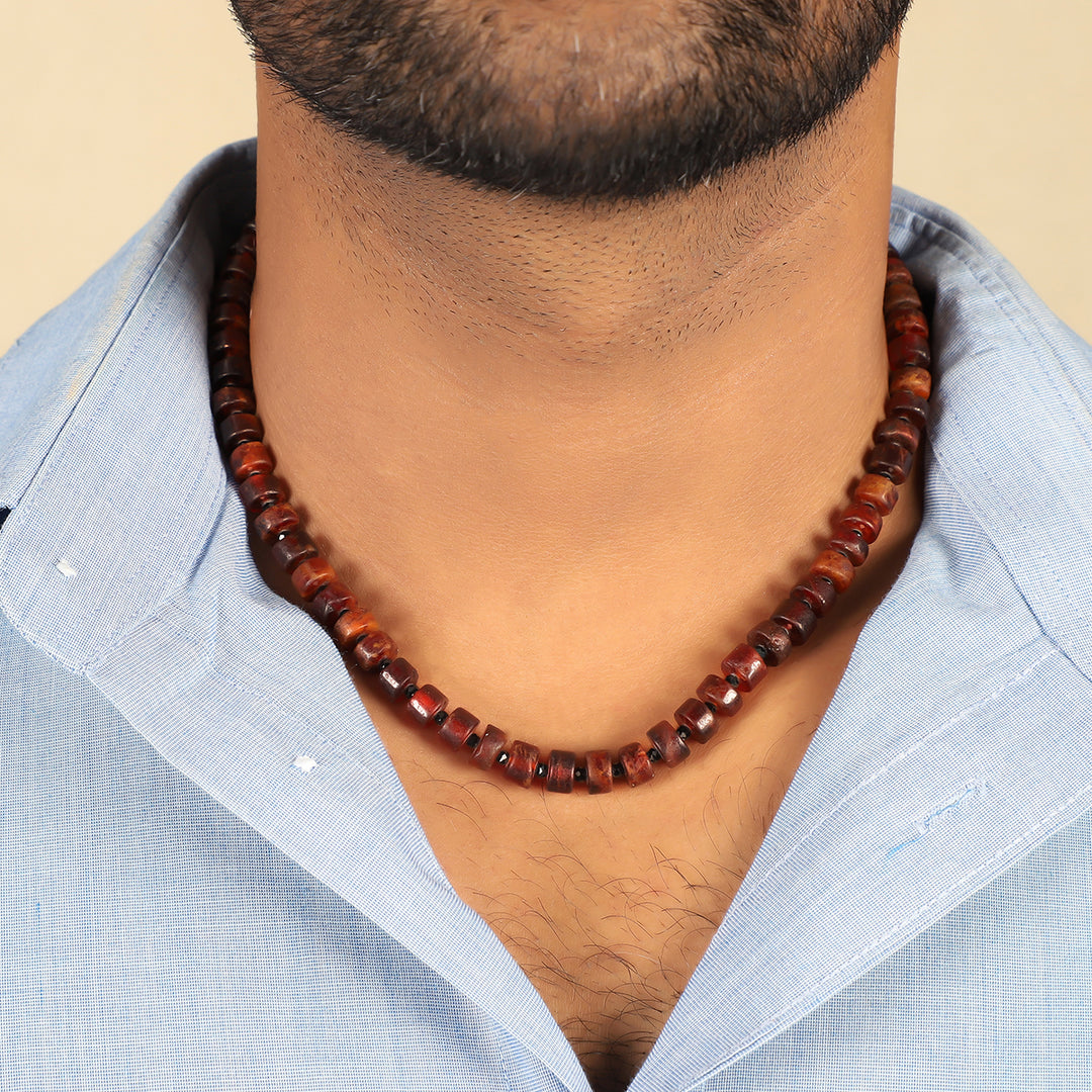 Hessonite Garnet and Black Spinel Necklace