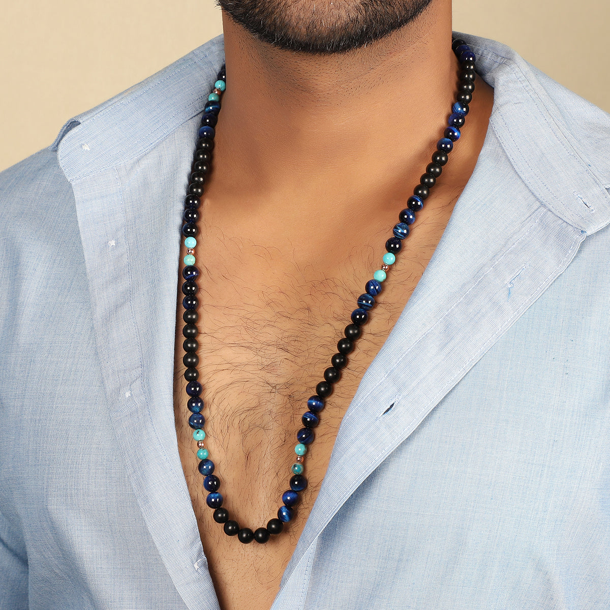Men's Ball Chain Necklace with Tiger's Eye Beads – LynnToddDesigns