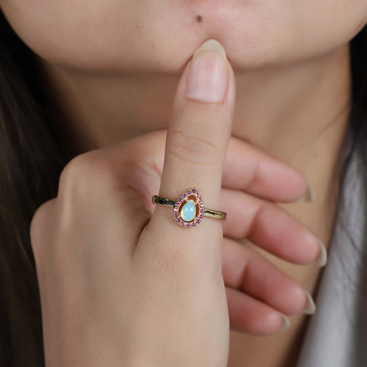 Ethiopian Opal and Rhodolite Garnet Silver Ring