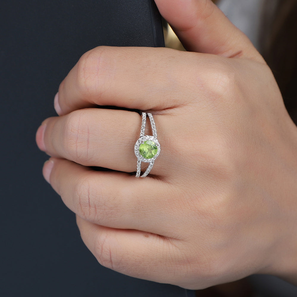 Peridot with Topaz Halo Silver Ring