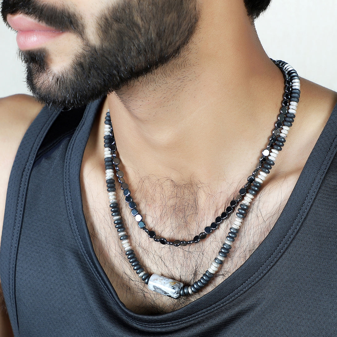 Hematite Coin Beads Silver Necklace