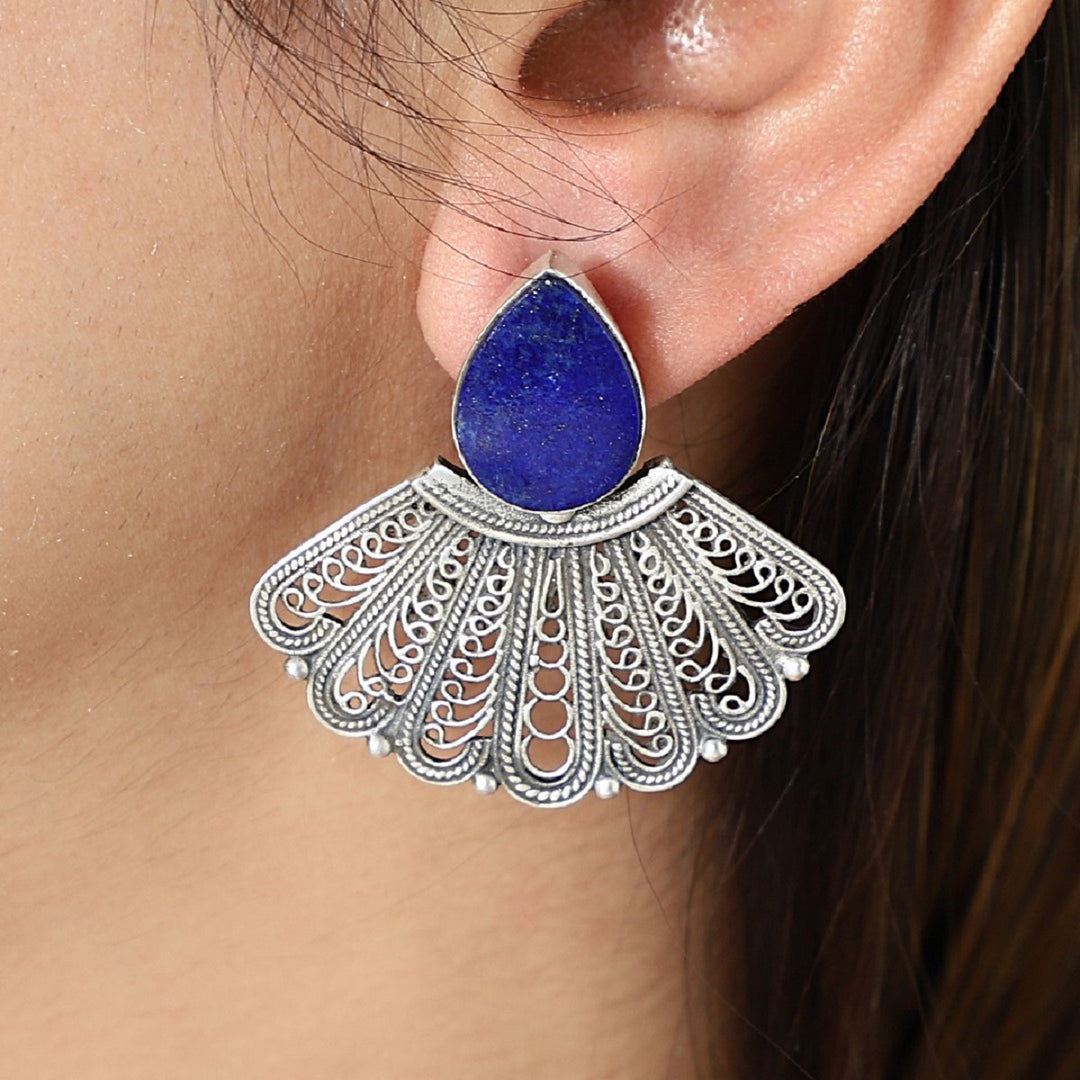 Lapis Lazuli Filigree Stud Earrings