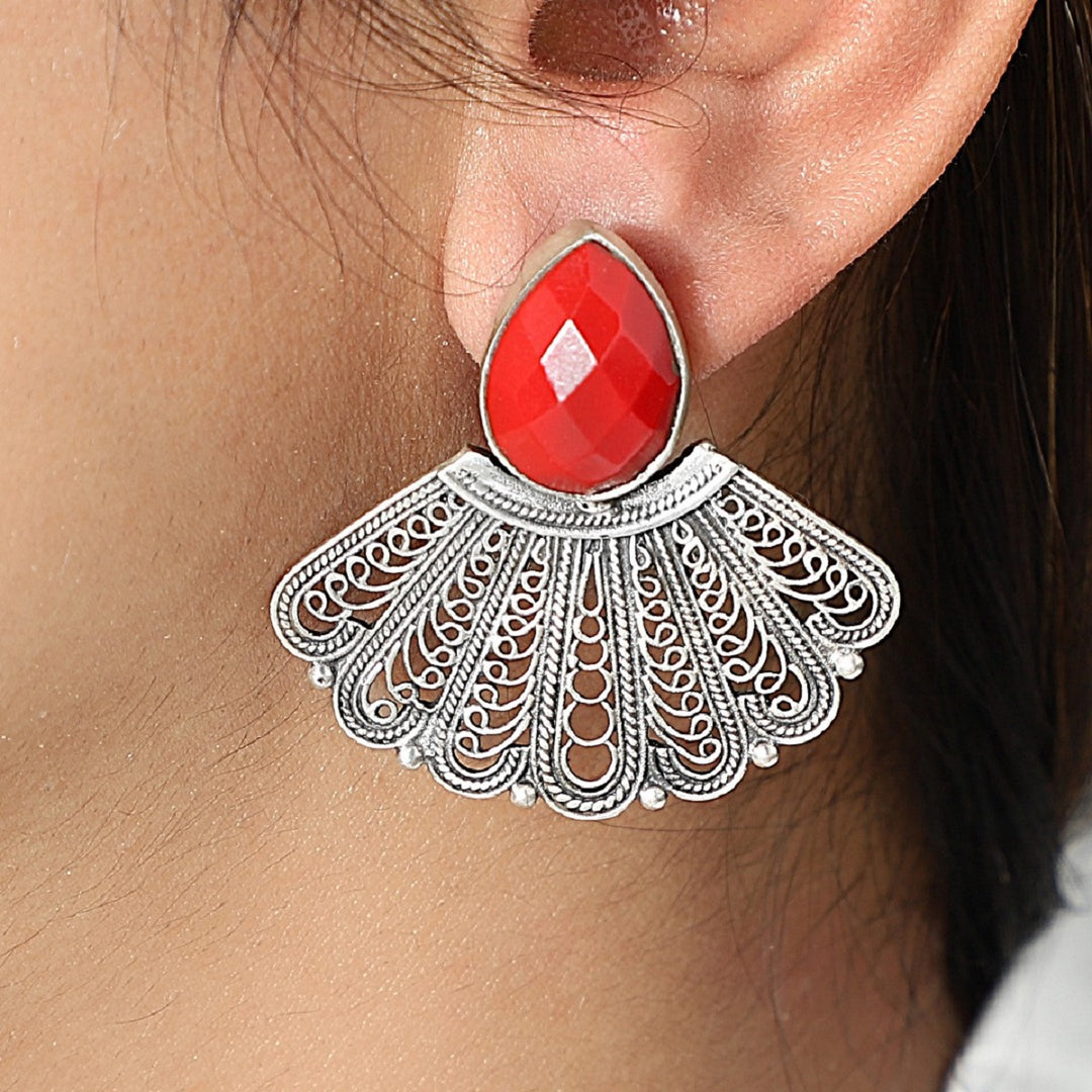 Coral Filigree Stud Earrings