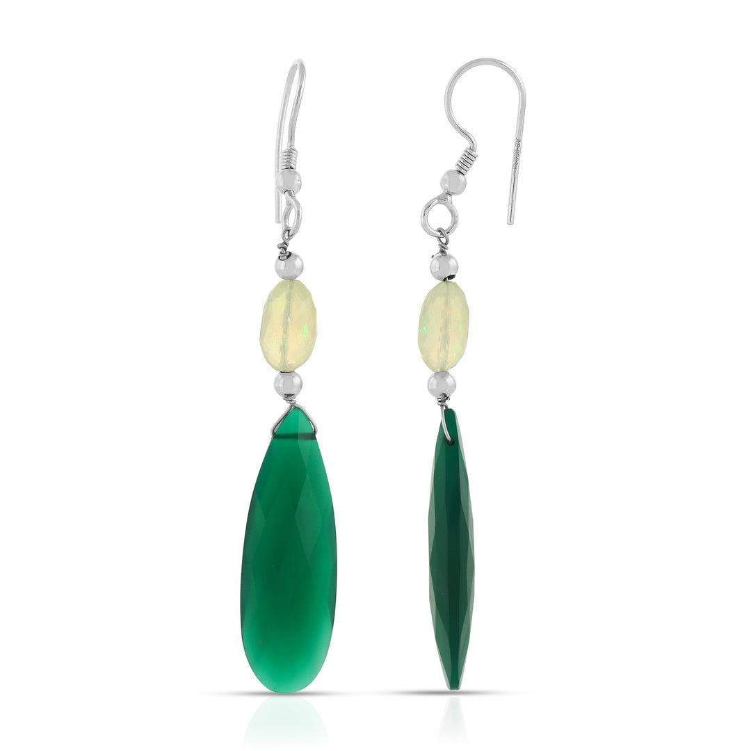 Green Onyx and Ethiopian Opal Beads Dangle Earrings