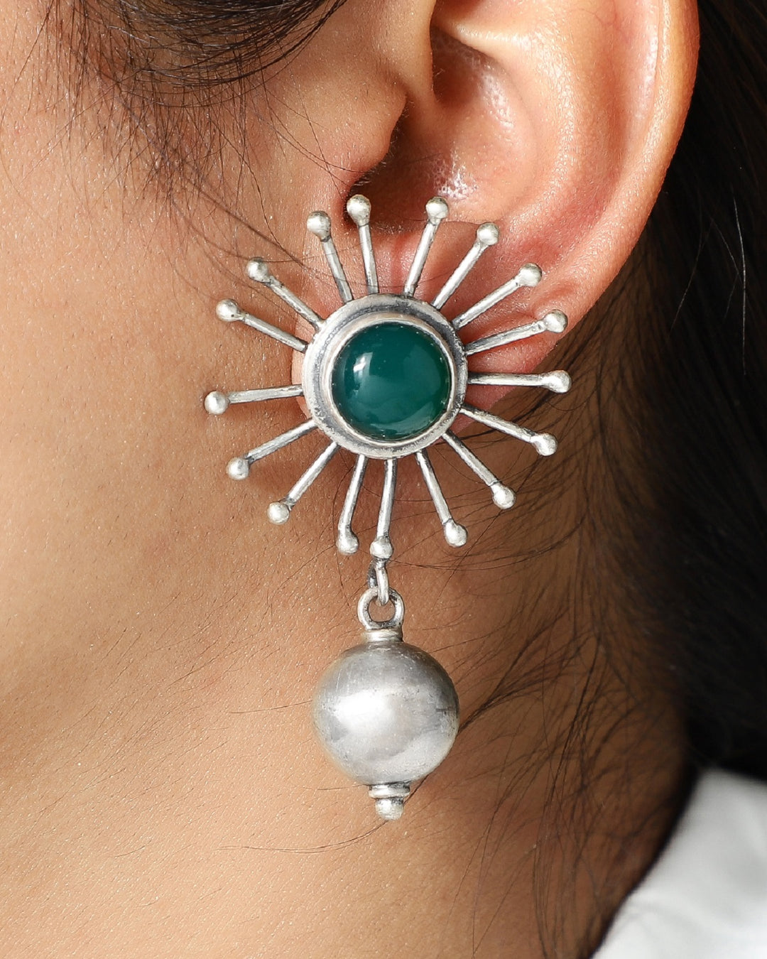 Green Onyx Silver Drop Earrings