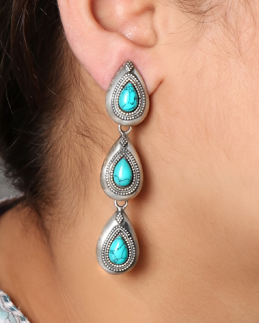 Turquoise Shoulder Duster Drop Earrings - Nirvana Gems & Jewels