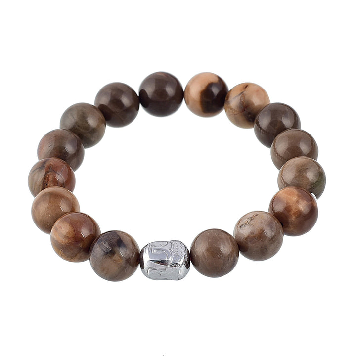 Petrified Wood and Hematite Buddha Stretch Bracelet