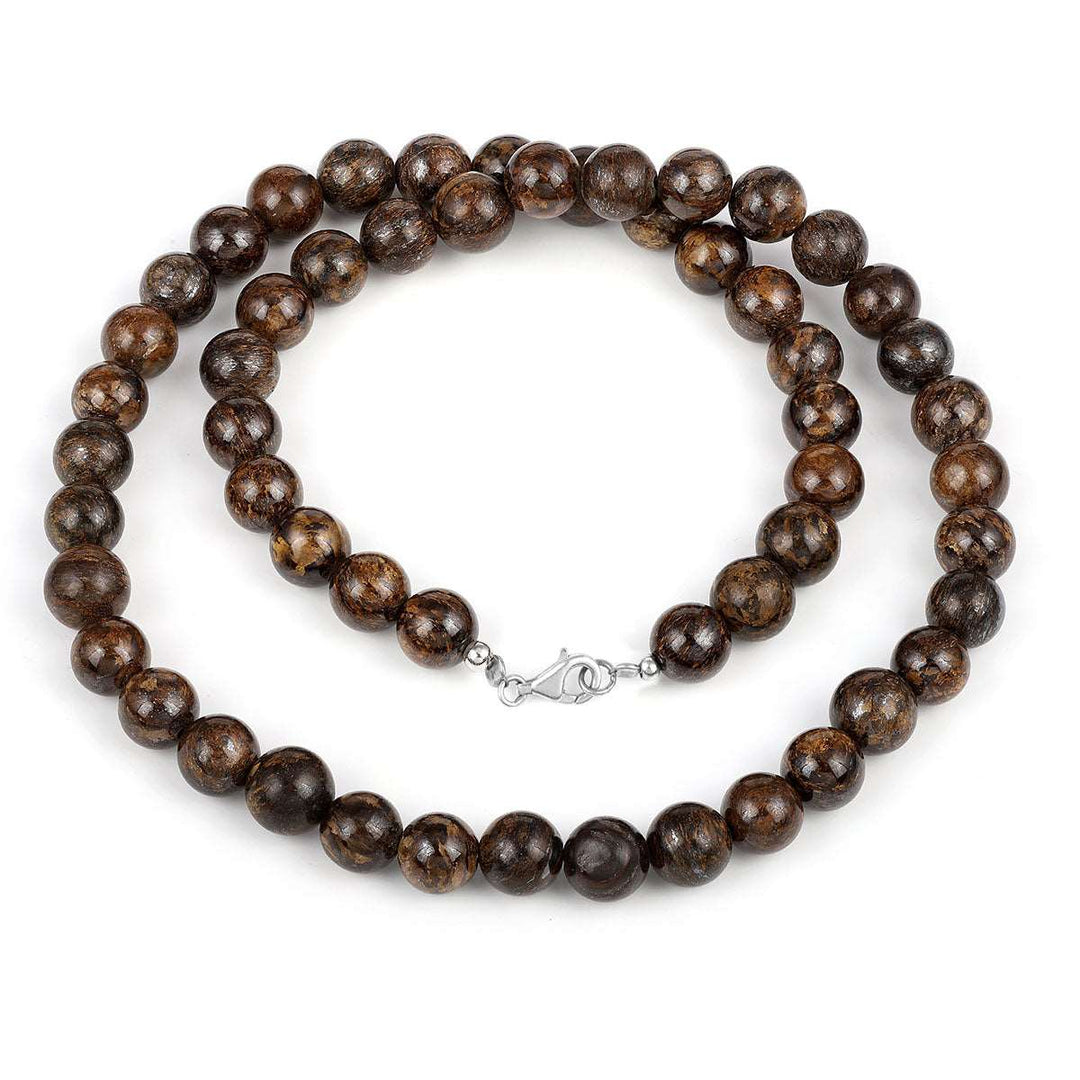 Bronzite Beads Silver Choker Necklace