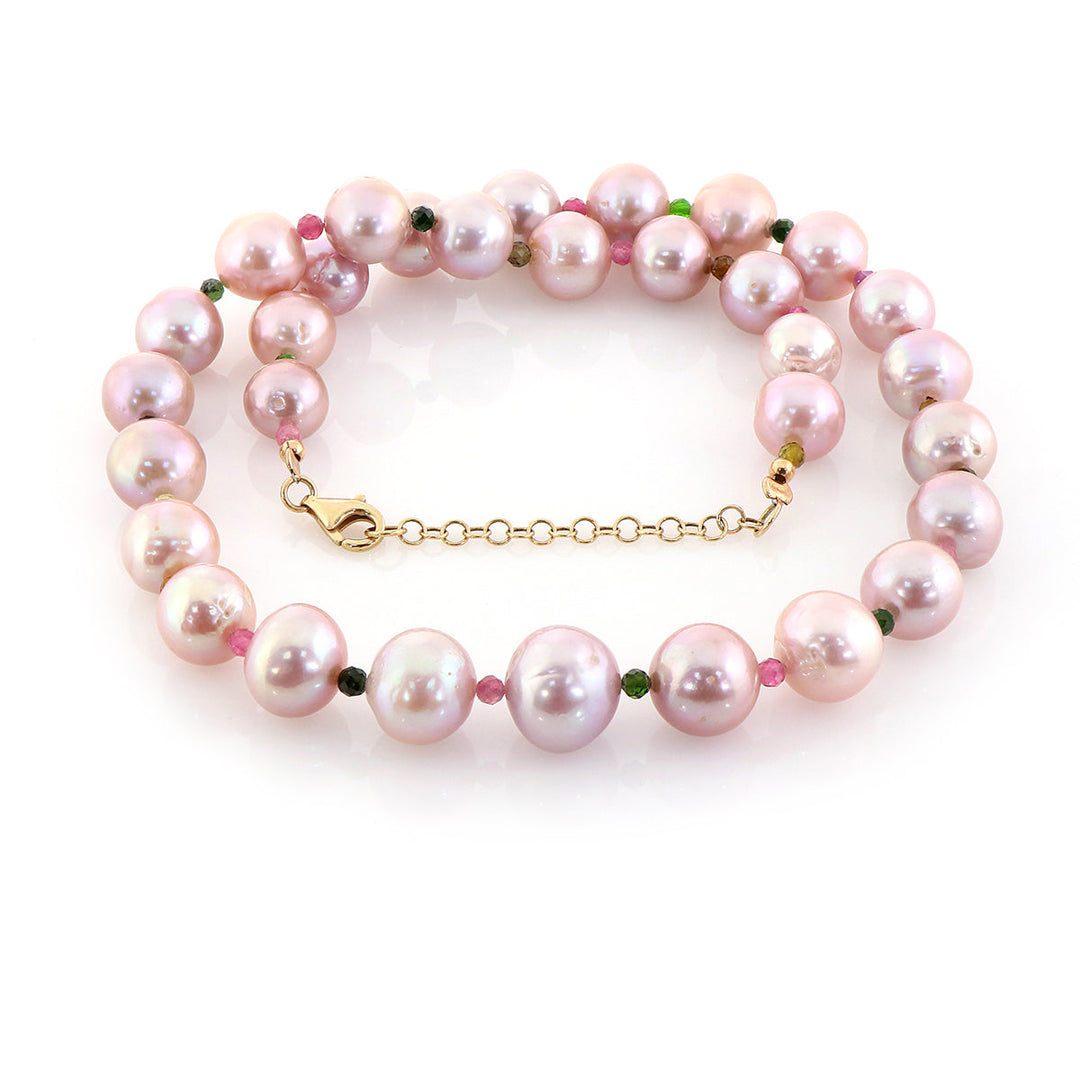 Pearl and Multi Tourmaline Silver Necklace