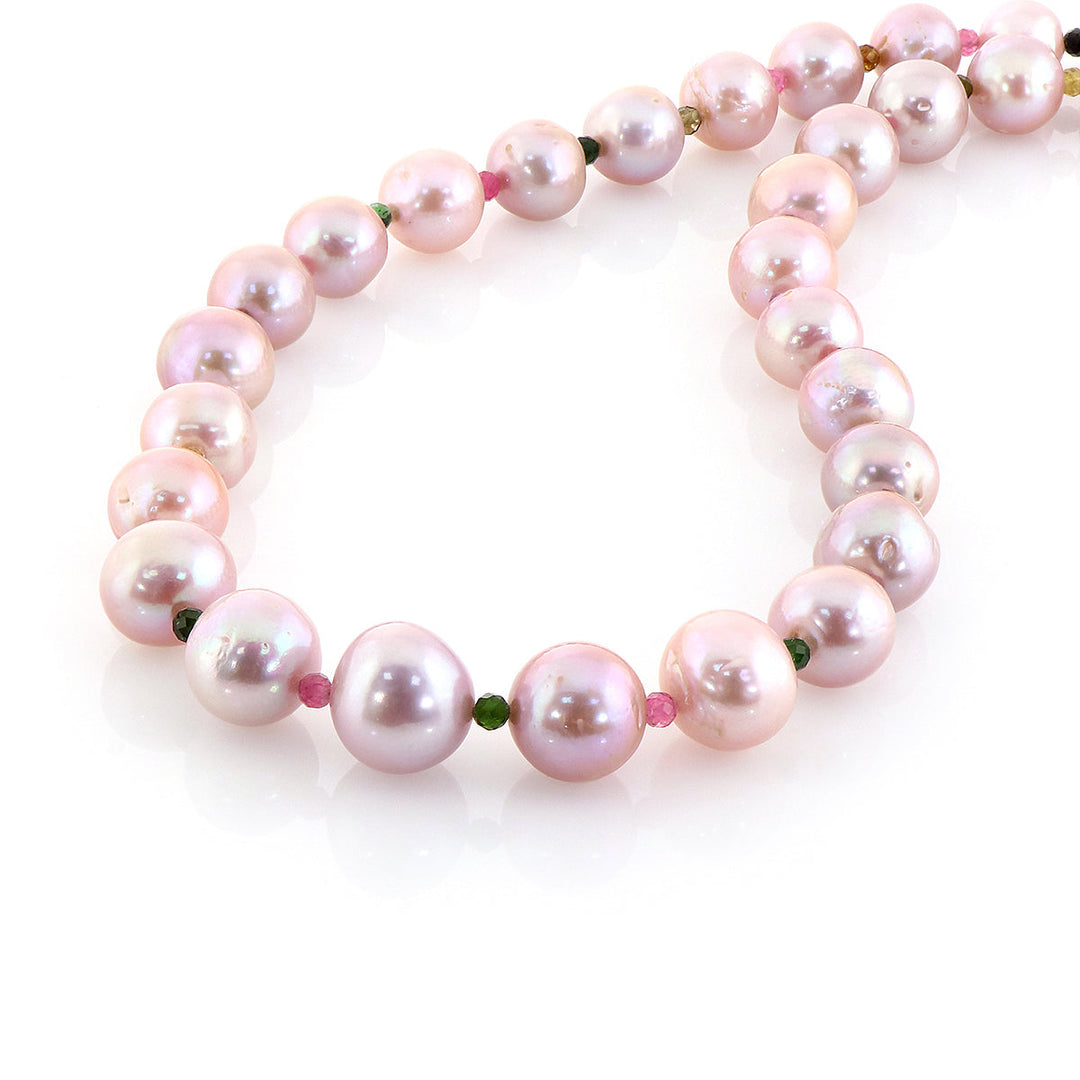 Pearl and Multi Tourmaline Silver Necklace