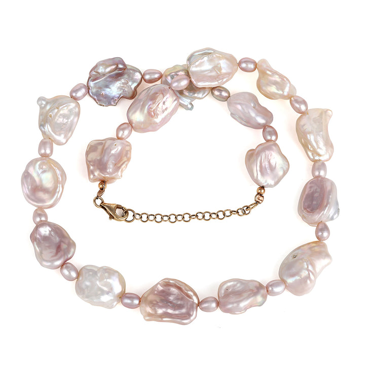 Pink Pearl Beads Silver Necklace