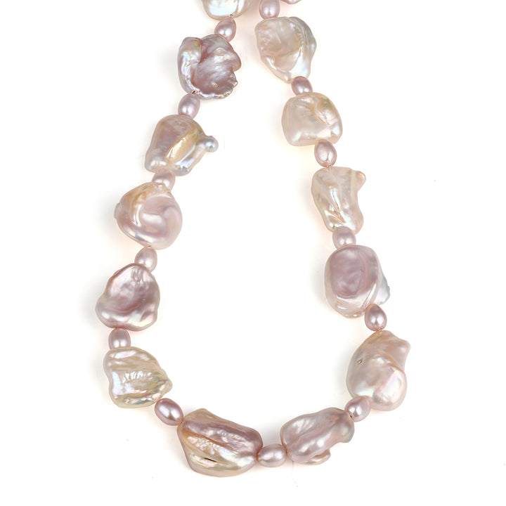 Pink Pearl Beads Silver Necklace