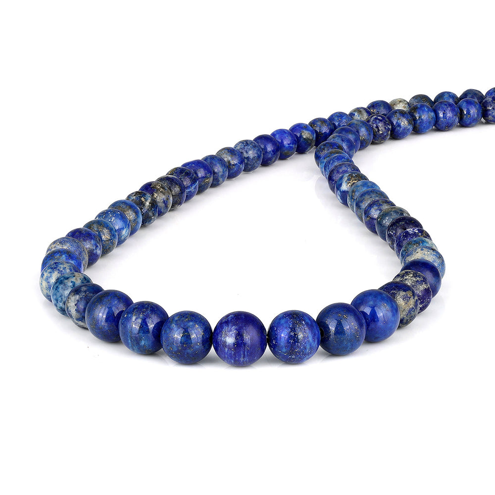 Lapis Lazuli Round Beads Silver Necklace