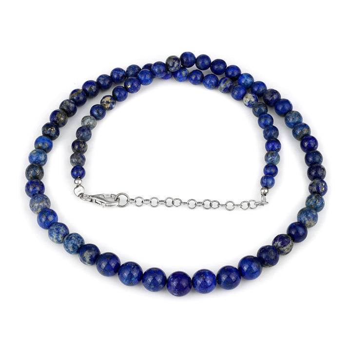 Lapis Lazuli Round Beads Silver Necklace