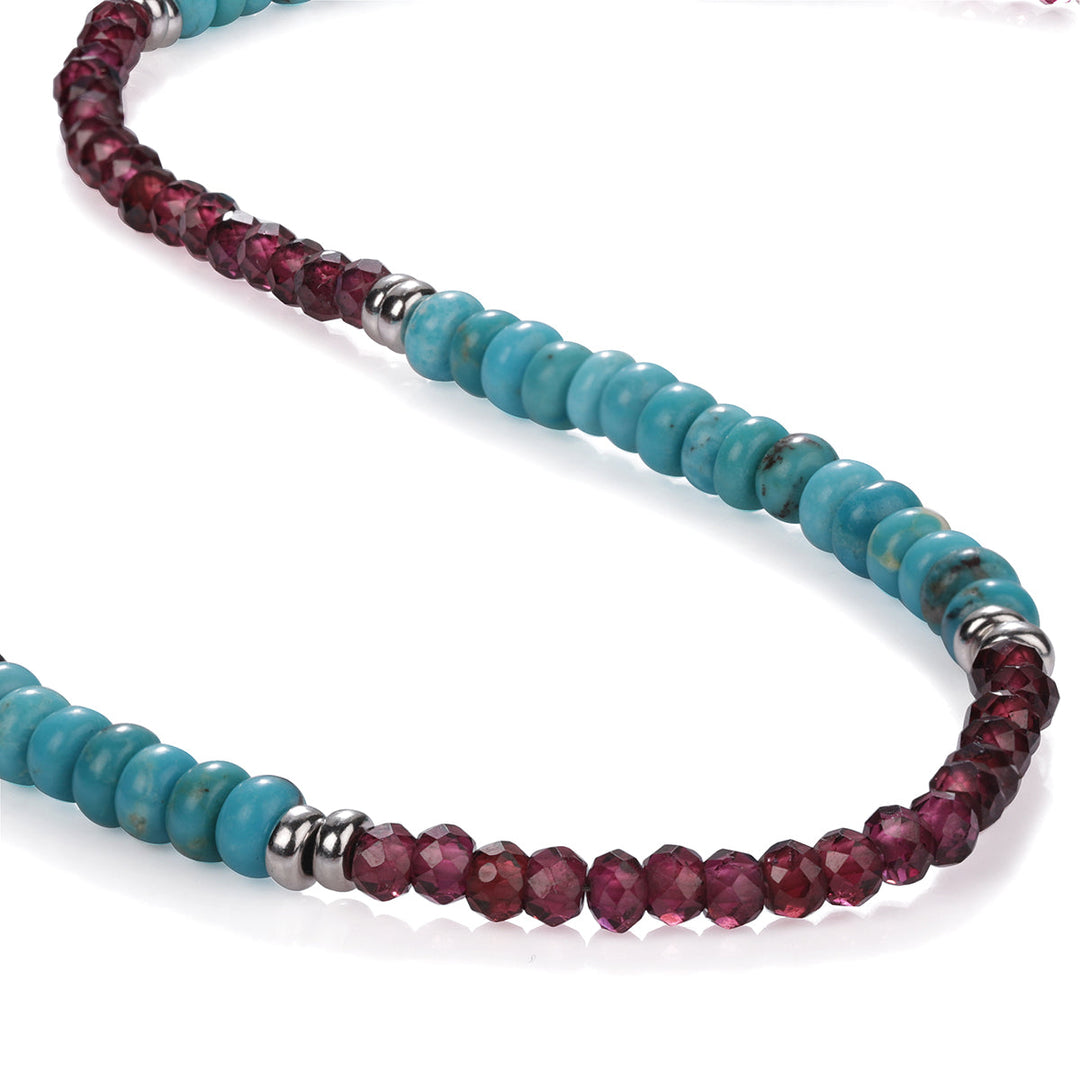 Sterling Silver Garnet and Turquoise Necklace