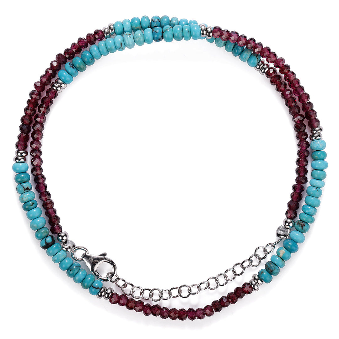 Sterling Silver Garnet and Turquoise Necklace