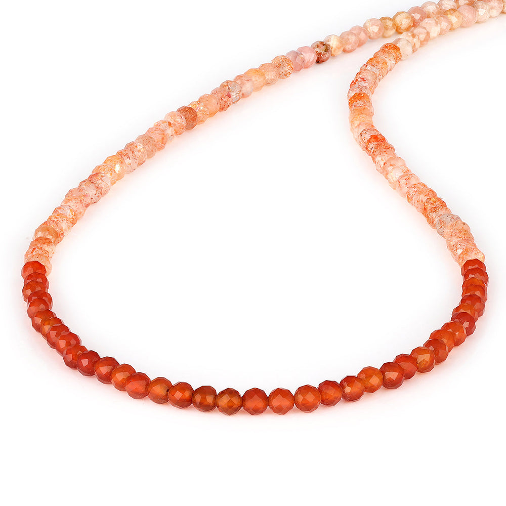 Red Onyx, Sunstone and Rhodochrosite Silver Necklace