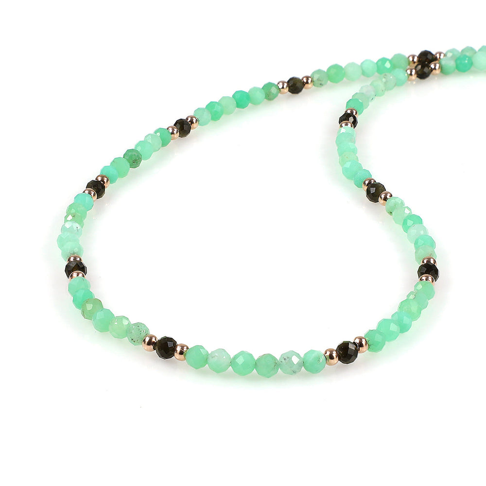 Chrysoprase and Golden Obsidian Silver Necklace