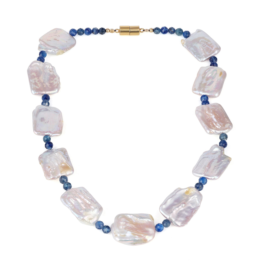 Pearl and Kyanite Silver Choker Necklace