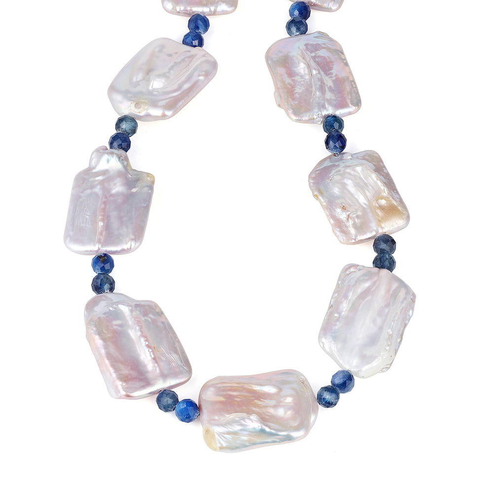 Pearl and Kyanite Silver Choker Necklace