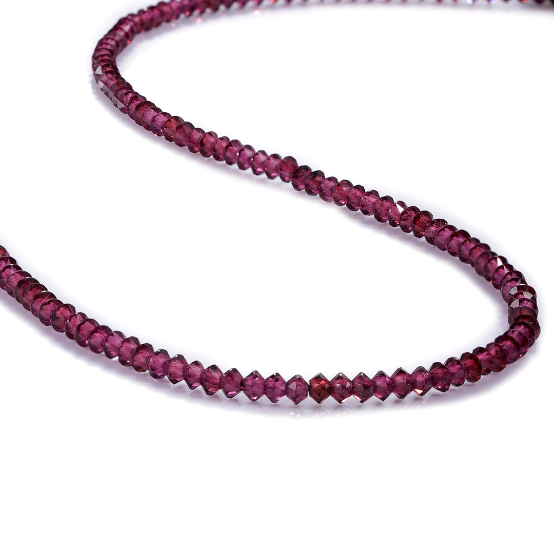 Garnet Saucer Beads Silver Necklace