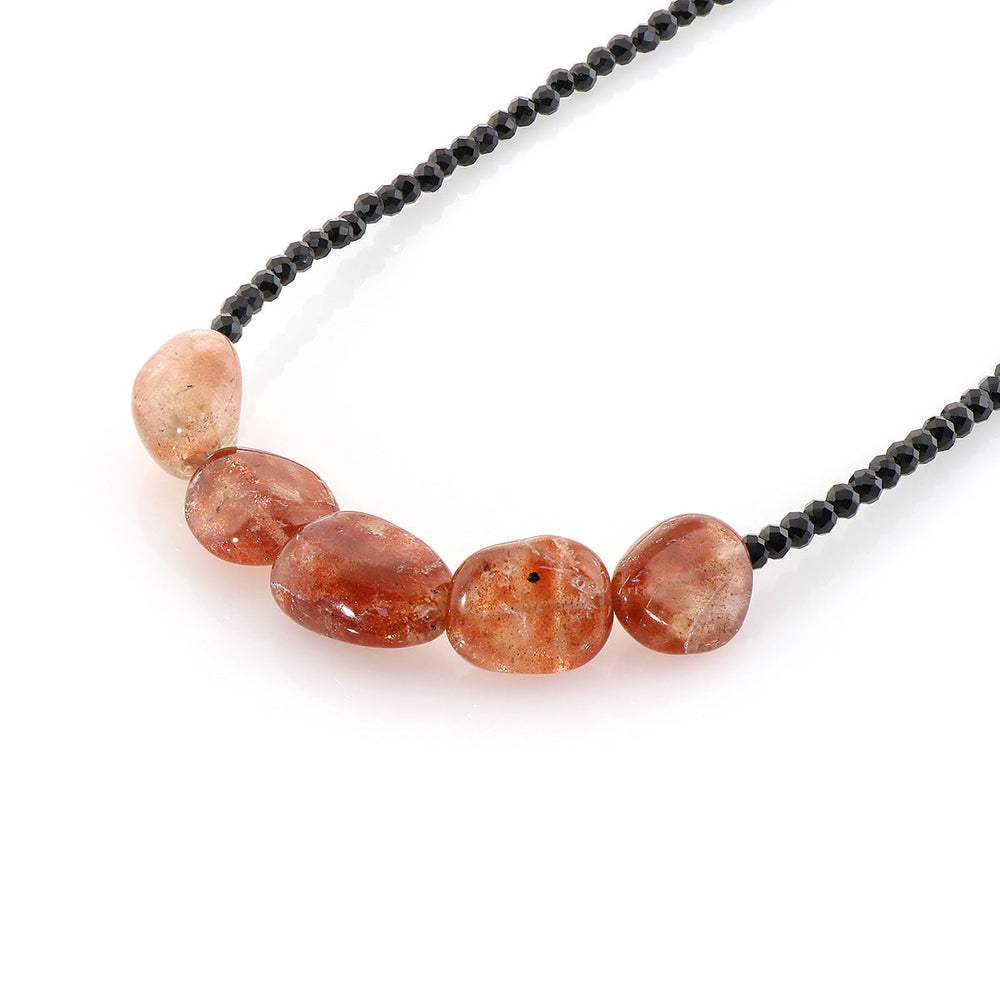 Black Spinel and Sunstone Silver Necklace