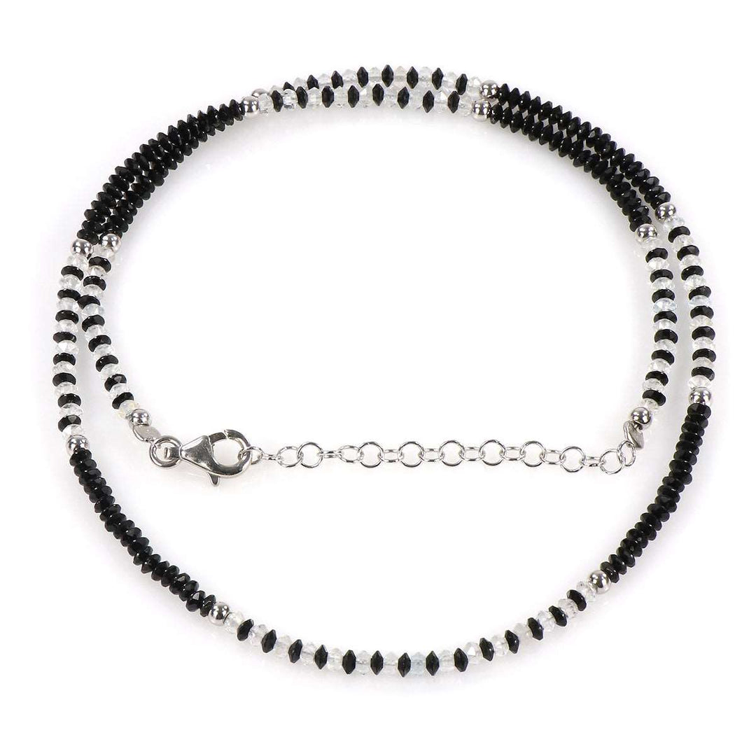 Black Spinel and White Topaz Silver Necklace