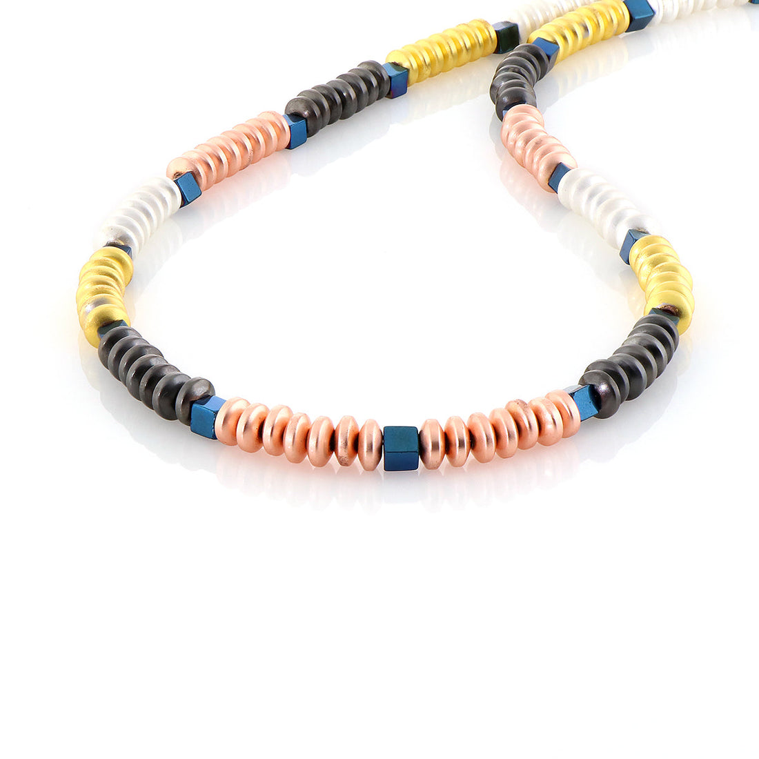 Multicolor Hematite Beads Silver Necklace