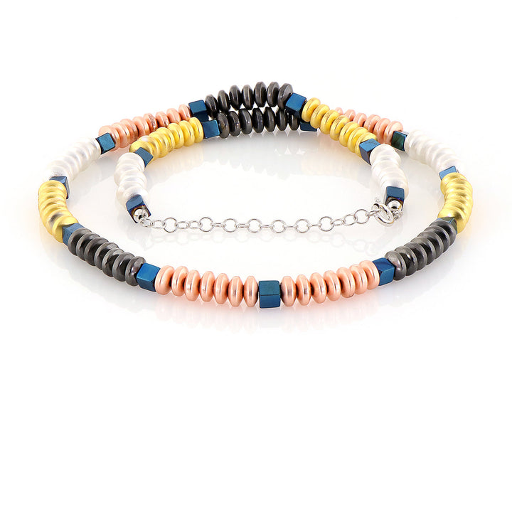 Hematite Multicolor Beads Silver Necklace