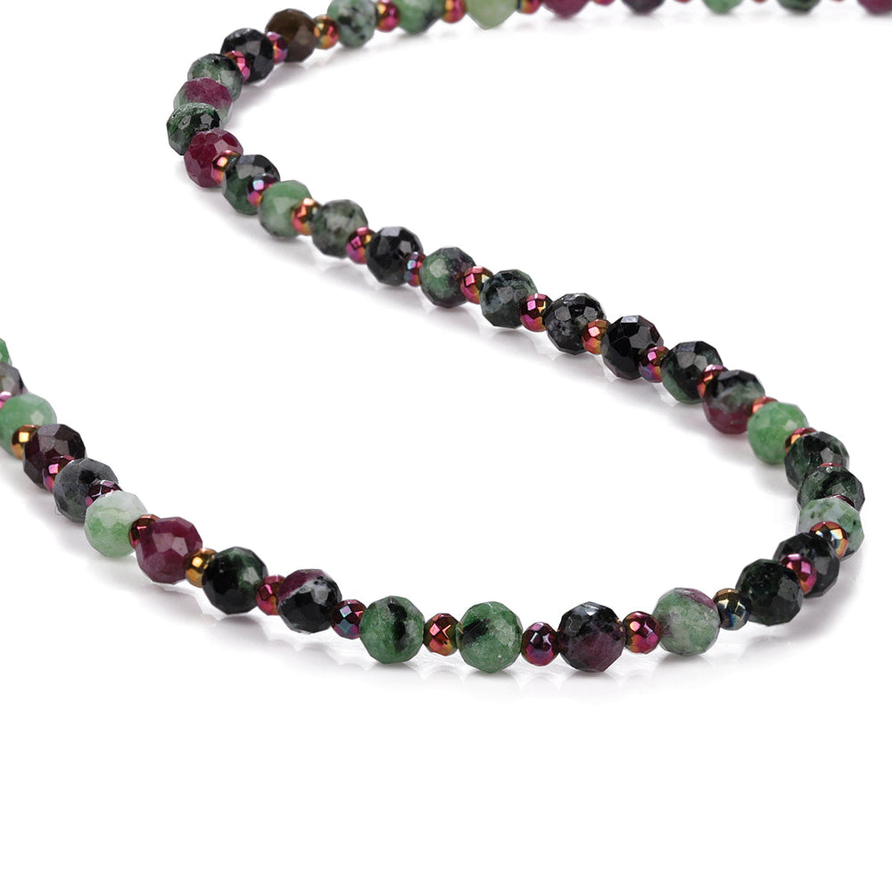 Ruby Zoisite and Hematite Silver Necklace