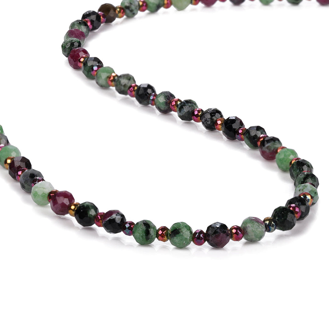 Ruby Zoisite and Hematite Silver Necklace