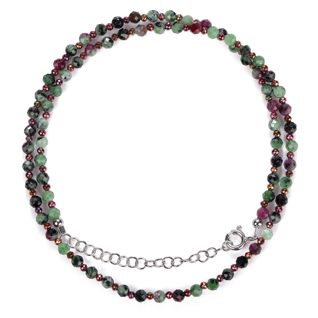 Ruby Zoisite and Hematite Silver Necklace