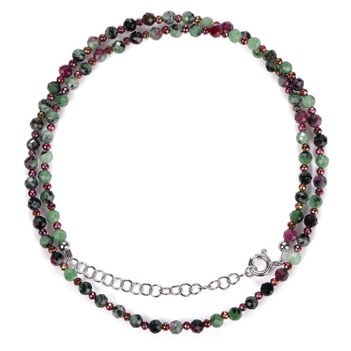 Ruby Zoisite and Hematite Silver Necklace